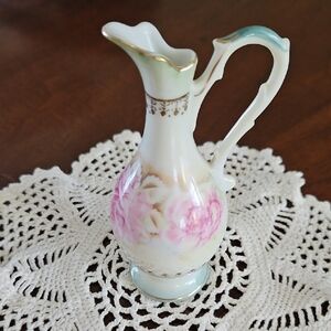 Lefton Porcelain Vase, Hand Painted Roses, Gold Trim